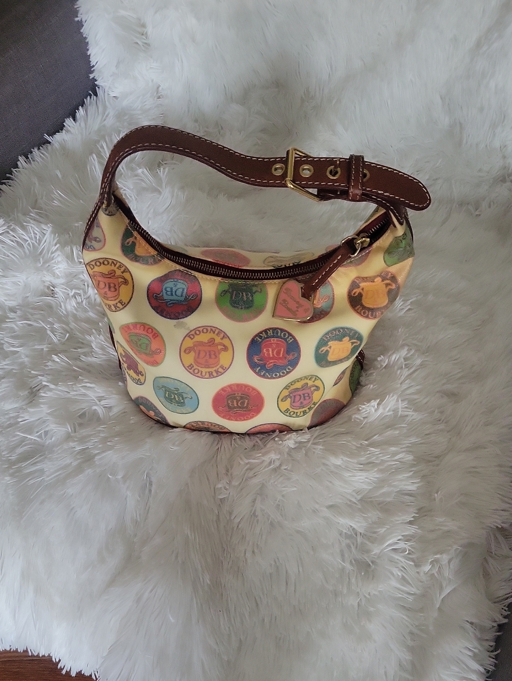 Dooney & Bourke Multicolor Logo Circle Hobo with Brown Leather Strap